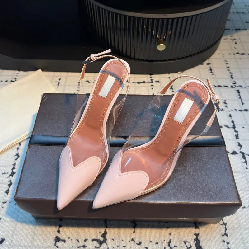 2026 New Design Heart-shaped Pointed Toe Backless Cool Shoes for Women Fashionable Transparent High-Heeled Bao Head Shoe