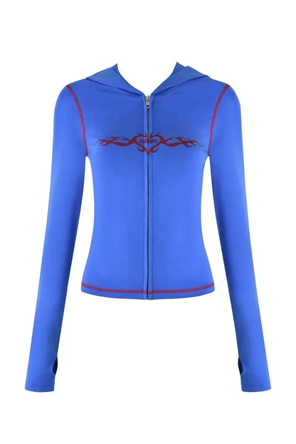 Gia zip-up cap long sleeve high spring top & low waist micro flared pants