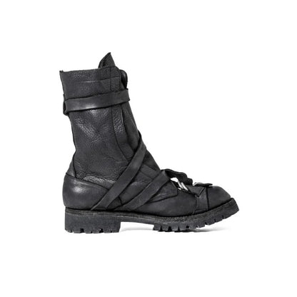 Yamamoto Style Dark Retro Vintage Motorcycle Boots Men's Real Leather Strap Boots Short Tube Belt Buckle Wasteland Fashion Shoes