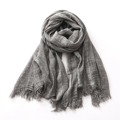 Cotton Linen Striped Scarf for Men Women Soft Warm Neckerchief Short Tassel Scarves Male Accessories Bufandas Shawls