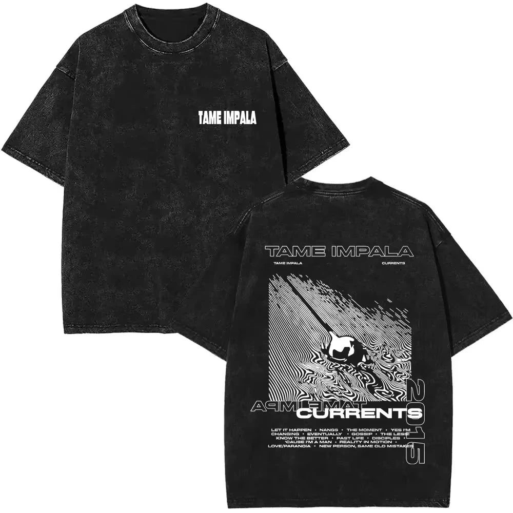 2025 Washed Vintage Tame Impala Graphic Print T-shirts Men's Clothing Pop Rock Band T-shirt Men Women Fashion Retro T Shirt