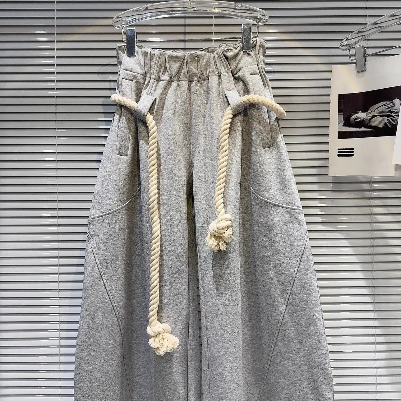 2025 New Women Personalized Woven Hemp Rope Belt Loose Wide-leg Casual Pants Bloomers