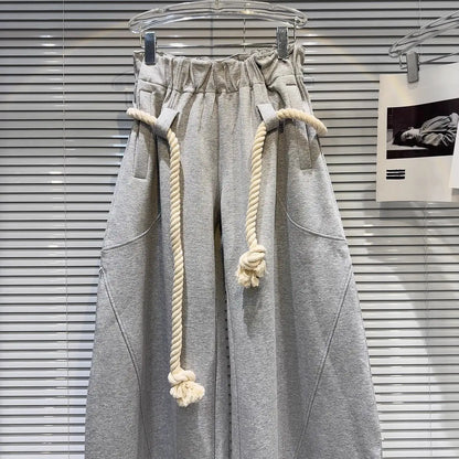 2025 New Women Personalized Woven Hemp Rope Belt Loose Wide-leg Casual Pants Bloomers