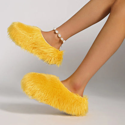 New Fur Slippers Imitation Fur Mueller Shoes Famous Height thick Soled Slippers