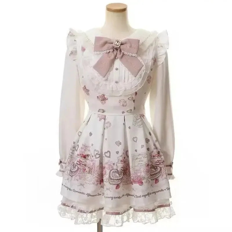 Japanese Style Lolita Sweet Dress Set 2026 New Vintage Plaid Cute Bow Short Sleeved Tops Jk Casual Y2k Shorts Girls Kawaii Set