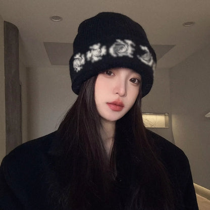 Unisex Fashion Streetwear Headwear,  Black Knitted Beanie Hat, Gothic Cross Pattern Warm Winter Cap,Soft Elastic Knit Hat 1PC