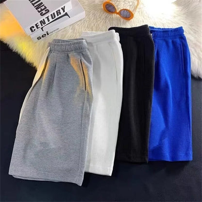 Solid Breathable Shorts Summer Men's Fashion Trendy Brand Lightweight Drawstring Basketball Sports Fitness Large Middle Pants