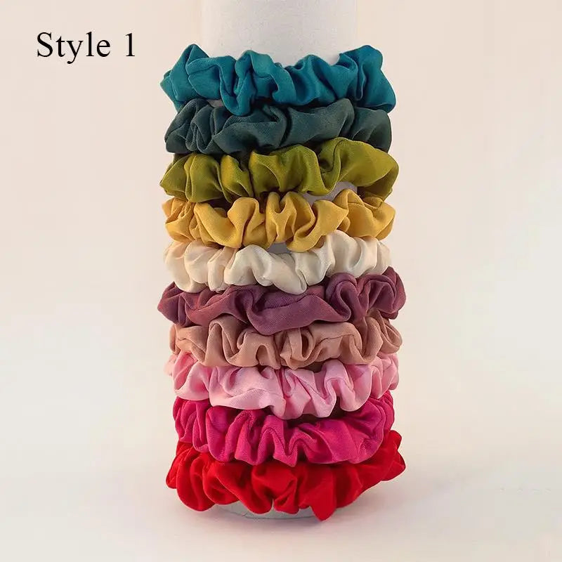 10pcs/Set Colorfu Hair Bands Women Hair Tie Satin Silk Scrunchies Simple Girls Hair Accessories Fabric Loop Hair Rope Headwear