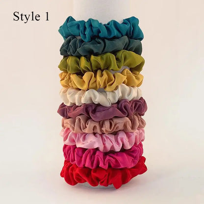 10pcs/Set Colorfu Hair Bands Women Hair Tie Satin Silk Scrunchies Simple Girls Hair Accessories Fabric Loop Hair Rope Headwear