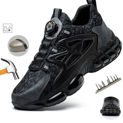 Men's Work Shoes  Rotary Buckle Work Sneakers Protective Shoes Safety Industrial Puncture-Proof Anti-Smash Steel Toe Shoes