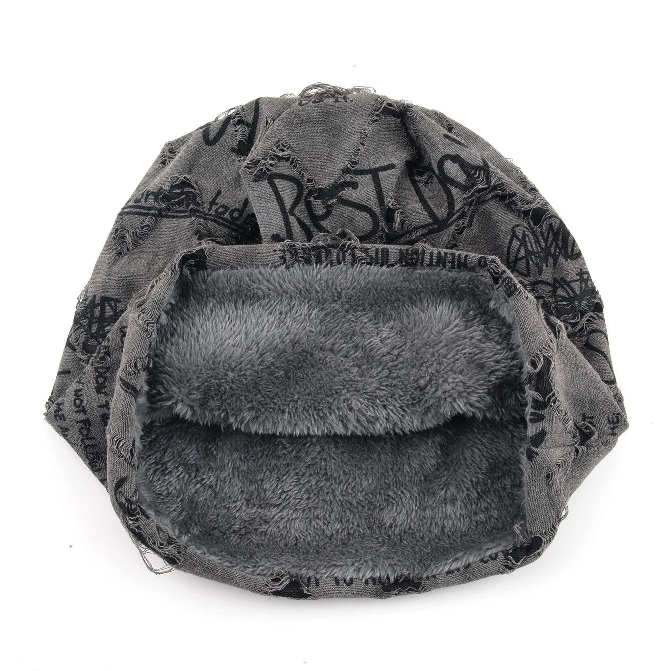 Letter Print Beanie Hats For Women Men Vintage Distressed Cracked Design Wasteland Style Spring Summer Warm Fleece-lined Winter