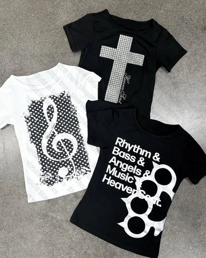 Baby Tees Y2k Kitty Women's Cropped Grunge Clothes Crop Top Women Anime Girl 90s Clothes Vintage Aesthetic Clothing Kpop Goth