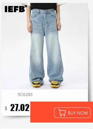 IEFB Summer Men's Denim Pants Old Blue Washed Male Jeans Straight Casual Menwear Loose Wide Leg Trousers New Fashion 9C354