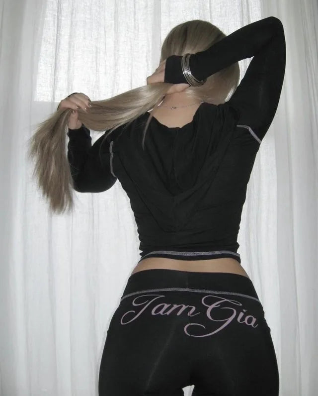 Gia zip-up cap long sleeve high spring top & low waist micro flared pants