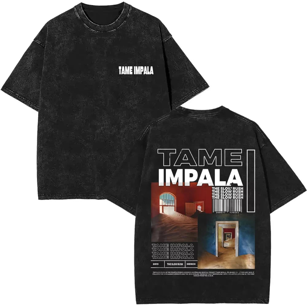 2025 Washed Vintage Tame Impala Graphic Print T-shirts Men's Clothing Pop Rock Band T-shirt Men Women Fashion Retro T Shirt