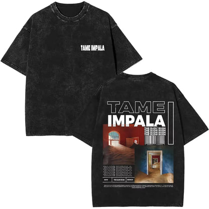 2025 Washed Vintage Tame Impala Graphic Print T-shirts Men's Clothing Pop Rock Band T-shirt Men Women Fashion Retro T Shirt