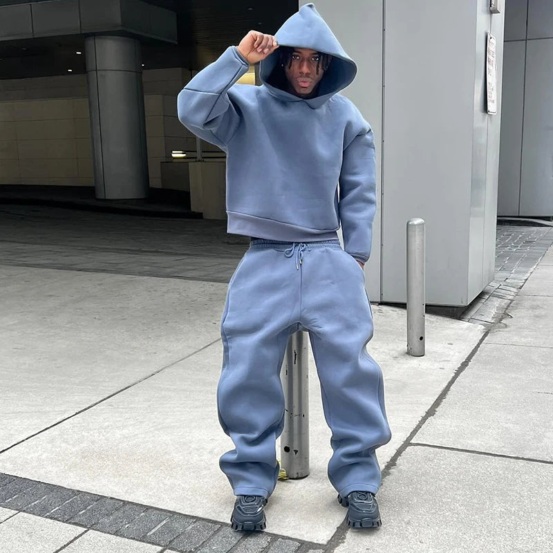 Male Autumn New 2 Piece Set Casual Solid Couple's Hooded Sweatshirt Loose Sweatpants Jogging Sweatshirt Trousers Outfits Suits ﻿