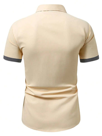 Spring Summer New Men Clothes Short Sleeve Spell Color Shirt 95% Polyester 5%Spandex