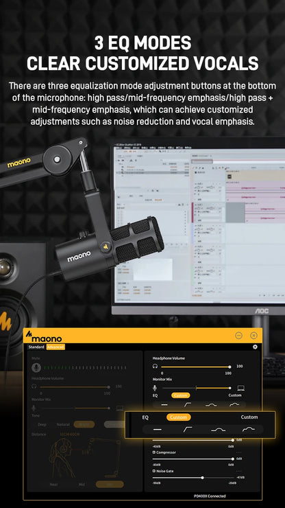 maono PD400X USB/XLR Dynamic Microphone All Metal With One-Touch Mute Headphone Jack And Volume Control For Podcasting Streaming