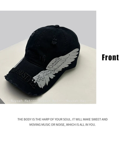 Korean Embroidered Letters Dual-bladed Angel Wings Baseball Hats New Men Women Sunshade Retro Versatile Fashion Peaked Caps ins