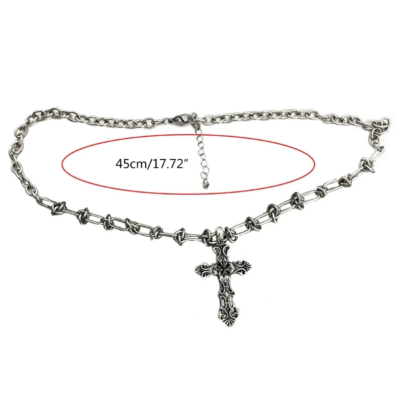 Vintage Cross Pendants Necklace for Women Kpop Punk Chain Necklaces Long Korean Fashion Retro Jewelry on The Neck Gift