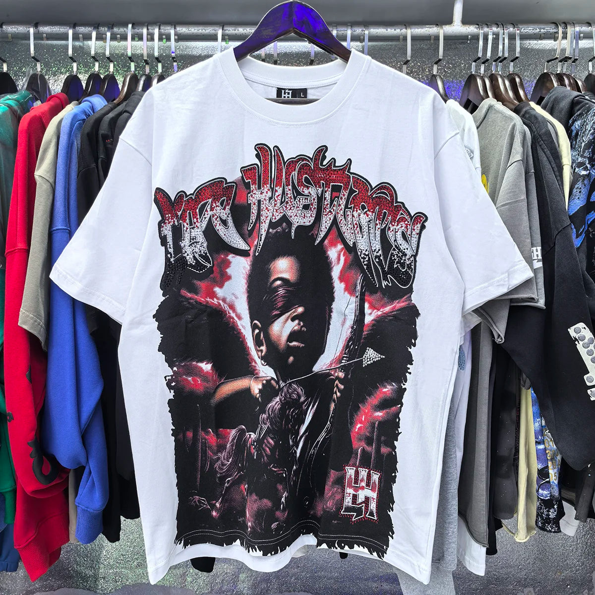 Praying Angel Shinning Diamond Cotton Short Sleeve Tshirts for Men and Women Crew Neck Loose Summer T-shirt Oversized Tees