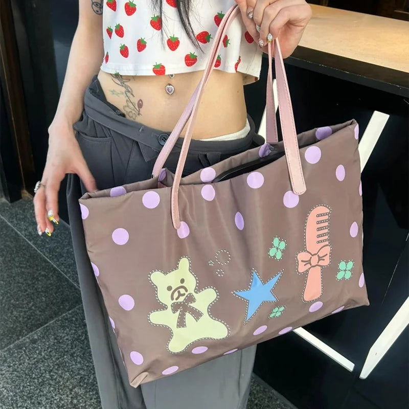 Brand Portrait Print Tote Bag Large Capacity Top-handle Shopper Bag Fashion Pvc Kraft Paper Shoulderbag Waterproof Pouch Storage