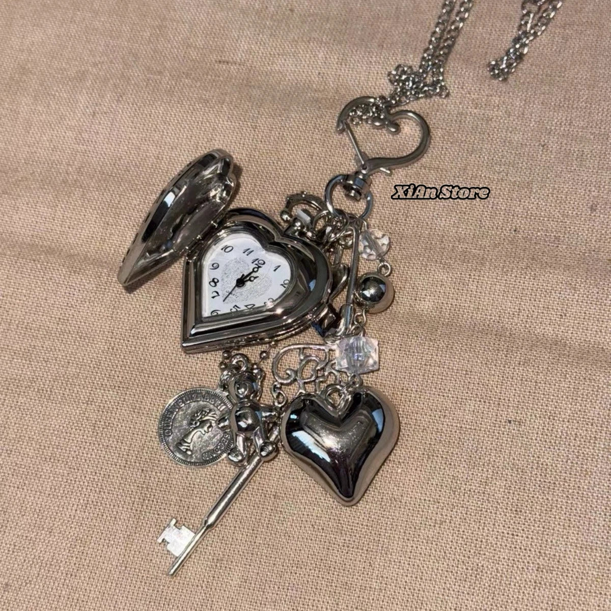 Original Hollow Heart Pocket Watch Chain keychain Design Steampunk Clock Vintage Necklace Pendant Jewelry Watch Men Women Gift