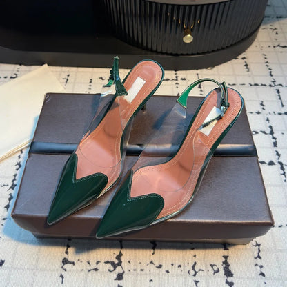 2026 New Design Heart-shaped Pointed Toe Backless Cool Shoes for Women Fashionable Transparent High-Heeled Bao Head Shoe