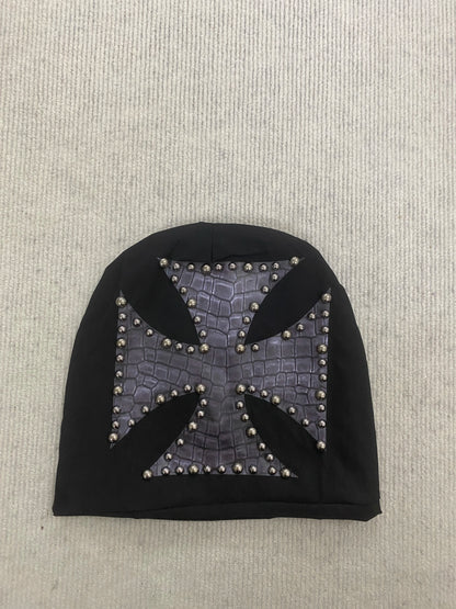 American letter willow nail cross knitted hat, woolen hat, men's and women's brimless hooded dome cold hat winter