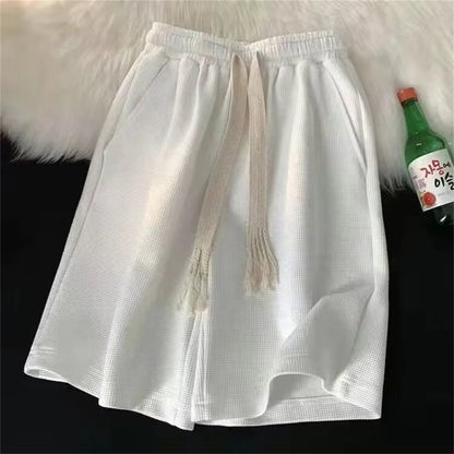 Solid Breathable Shorts Summer Men's Fashion Trendy Brand Lightweight Drawstring Basketball Sports Fitness Large Middle Pants