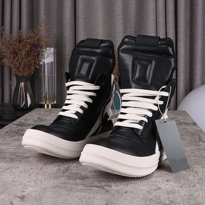 Fashion Men's Casual Shoes Inverted Triangle Design Leather Shoes for Women Black Solid Women's Sneakers Lace-up Men's Shoes