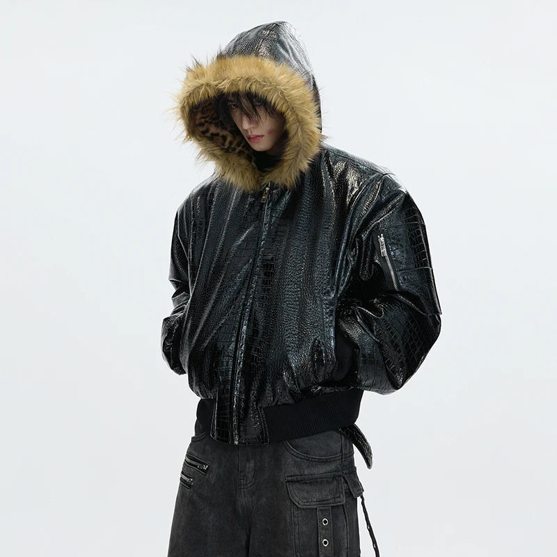 LUZHEN 2025 Winter New Original Reversible Wear Leopard Print Fur Hooded Padded Coat Men's Fashion Street Leather Parkas JY5630