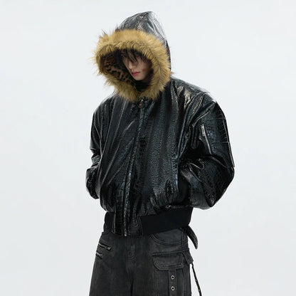 LUZHEN 2025 Winter New Original Reversible Wear Leopard Print Fur Hooded Padded Coat Men's Fashion Street Leather Parkas JY5630