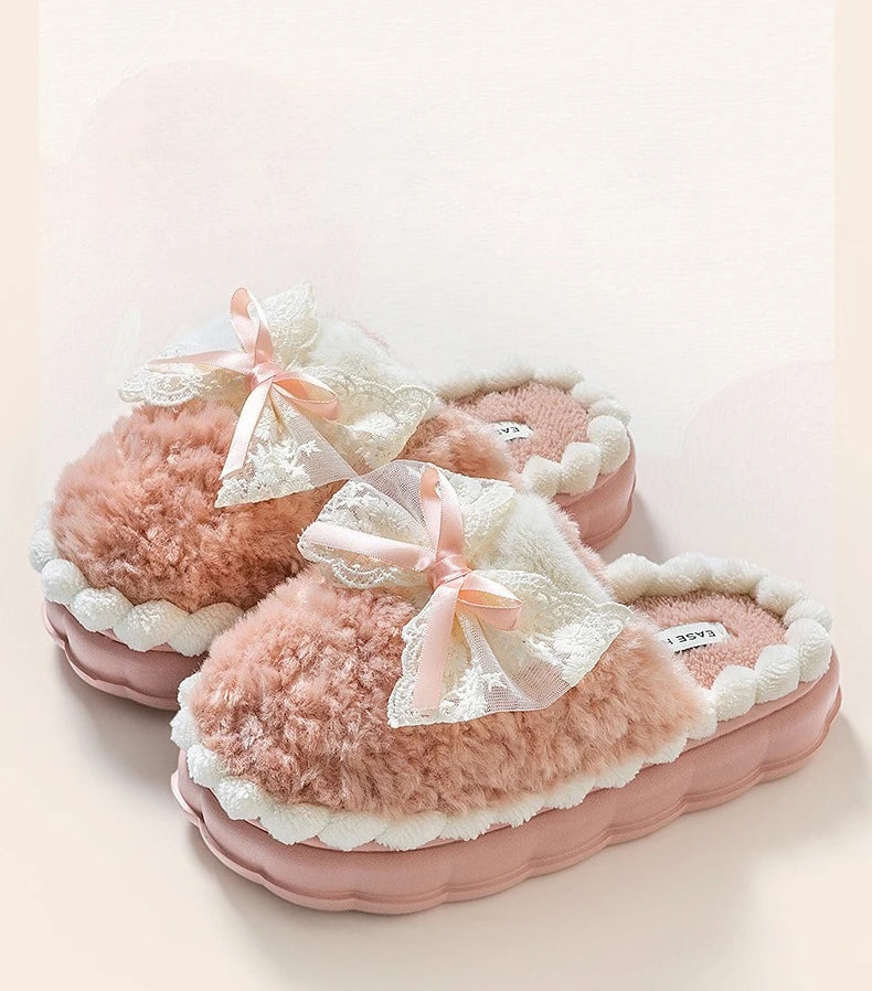2026 New Women's Plush Slippers - Bow Detail Winter House Shoes, Ultra-Soft Non-Slip Indoor Slippers for Home&Maternity Comfort