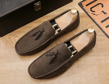 Fashion suede tassel men's casual leather shoes sneakers for lazy people  comfortable driving shoes