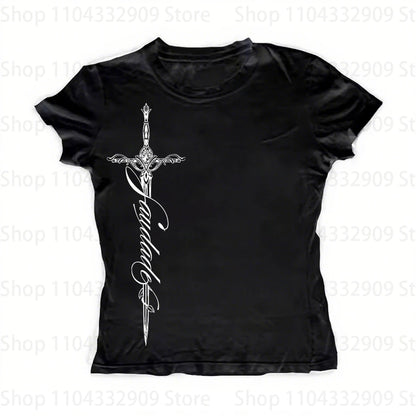 Y2K Harajuku Aesthetic Gothic Fairycore Long Sleeve Tee Character Slim Chic Print Casual Crop Top Grunge Punk Hip Hop Streetwear