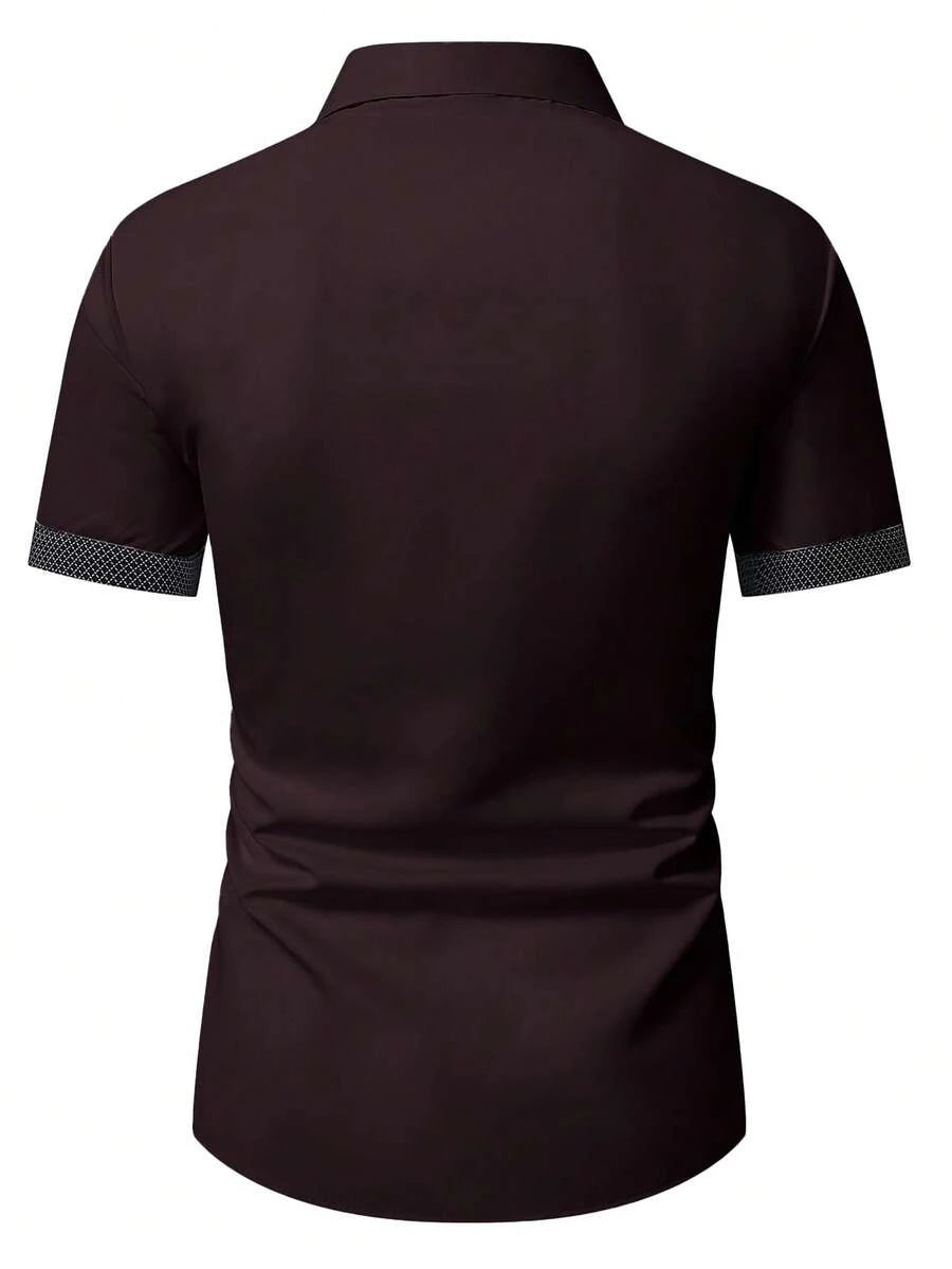 Spring Summer New Men Clothes Short Sleeve Spell Color Shirt 95% Polyester 5%Spandex