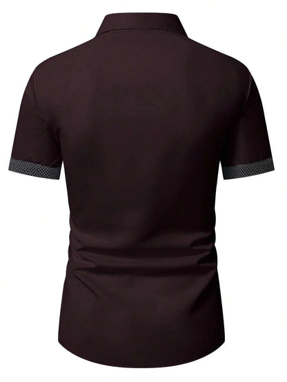 Spring Summer New Men Clothes Short Sleeve Spell Color Shirt 95% Polyester 5%Spandex