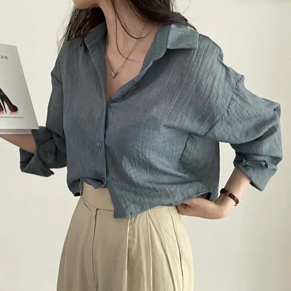 Trendy Shirt Blouse Simple Thin Pure Color Anti-UV Shirt Anti-fade Shirt Top Women Solid Color Sun Protection Shirt Streetwear