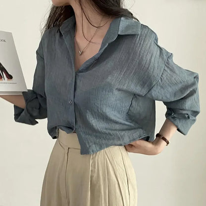 Trendy Shirt Blouse Simple Thin Pure Color Anti-UV Shirt Anti-fade Shirt Top Women Solid Color Sun Protection Shirt Streetwear