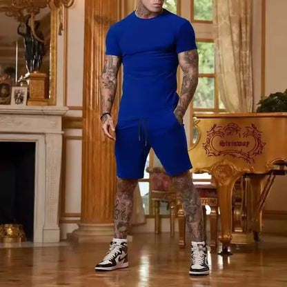 2025 Fashionable and casual summer outdoor sports suit men's breathable T-shirt shorts casual and fashionable two-piece set