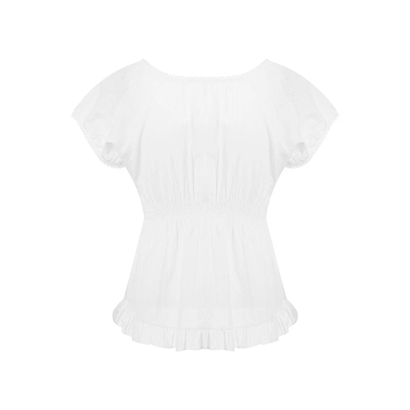 Y2K Fairy Grunge Crop Top for Women Short Sleeve Lace Patchwork T-Shirt Aesthetic Slim Fit Cute Babydoll Top Tees