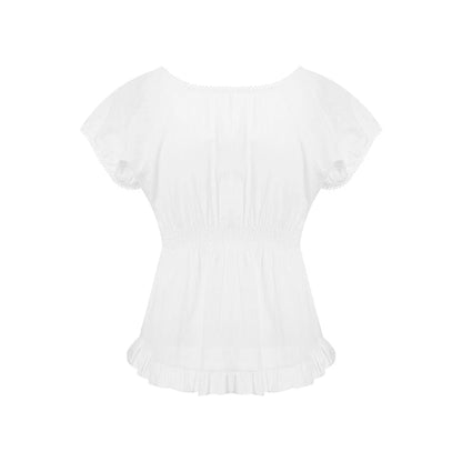 Y2K Fairy Grunge Crop Top for Women Short Sleeve Lace Patchwork T-Shirt Aesthetic Slim Fit Cute Babydoll Top Tees