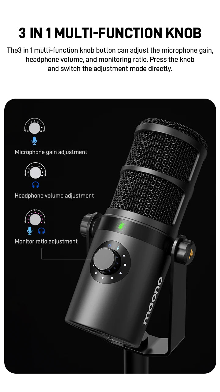 maono PD400X USB/XLR Dynamic Microphone All Metal With One-Touch Mute Headphone Jack And Volume Control For Podcasting Streaming