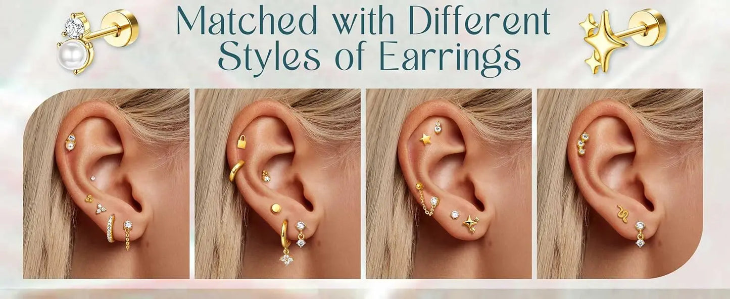 Bobisty 1pc Earrings for Sensitive Ears Surgical Stainless Steel Earrings for Women Dainty Flat Back Earring Stud Hoop Cartilage