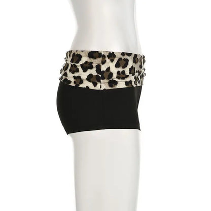 Contrast Patchwork Leopard Low Waist Slim Sexy Booty Shorts Womens Baddie Outfits