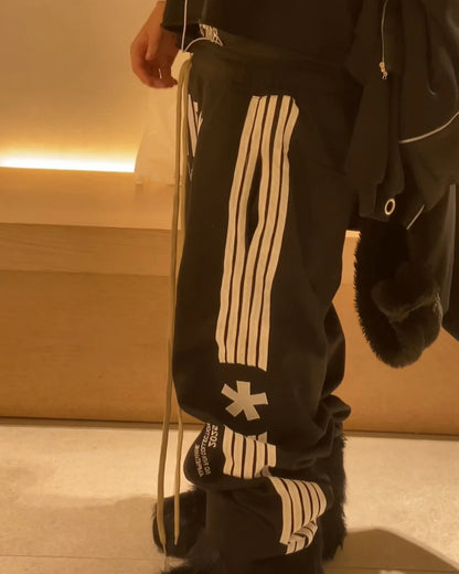 Y2K Fashion Streetwear Gothic Punk Striped Letter Embroidery Trendy Sweatpants Retro Loose Hip Hop Casual Stretch Jogging Pants