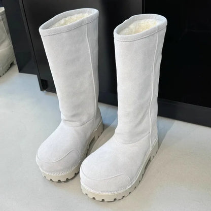 Fashionable Snow Boots Platform Elevating Warm Cotton Shoes Warm Big Head Design Long Boots Ladies All-over Brown Long Boots