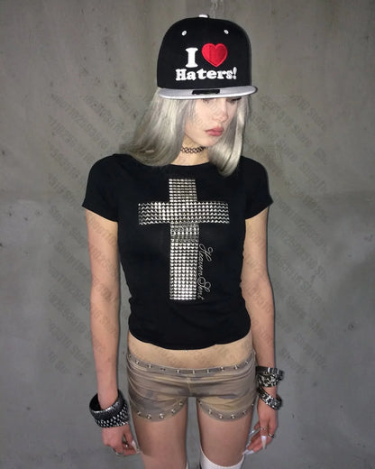 Baby Tees Y2k Kitty Women's Cropped Grunge Clothes Crop Top Women Anime Girl 90s Clothes Vintage Aesthetic Clothing Kpop Goth